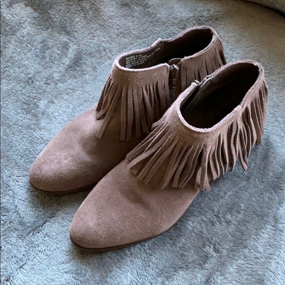 Steven Madden fringe ankle leather bootie.